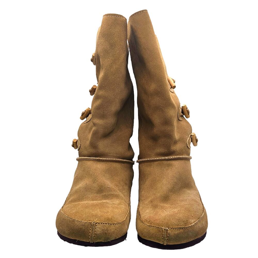 Y-Not Tan Retro Boho Suede Winter Light Academia Boots with Toggles - Picture 3 of 7